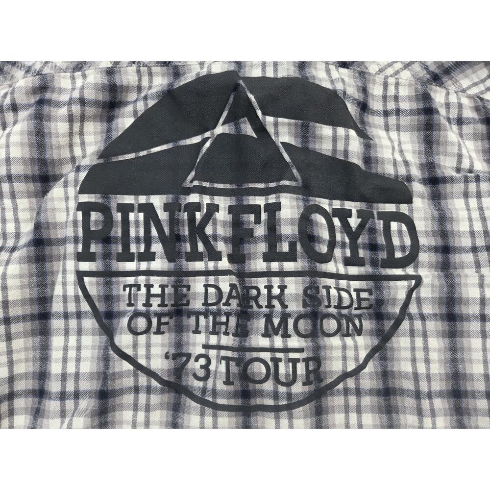 Pink Floyd Hooded Flannel Shirt Men XL Black White Plaid Dark Side Of Moon '73 - Picture 9 of 11